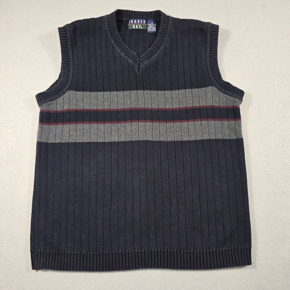 Vintage Trader Bay Men's Small Navy Blue Pullover Knit Sweater Vest 100% Cotton